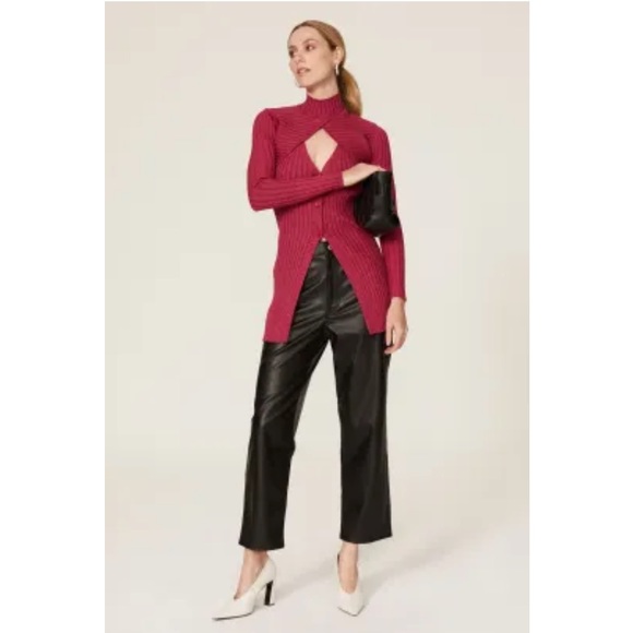 Ronny Kobo Garner Knit Top Ribbed Sweater Set Two Piece Shrug Burgundy Red - Picture 2 of 16